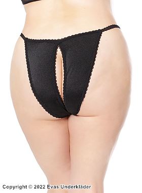 Avslørende boyshort-truser, åpen skritt, blondekant, plus size